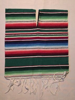 Kids Green Striped Poncho Cape - Colorful Mexican-Style-Sarape #140B7